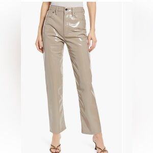 Agolde Women's 90 Pinch Waist Patent Leather Blend Jean Pant Quail Tan